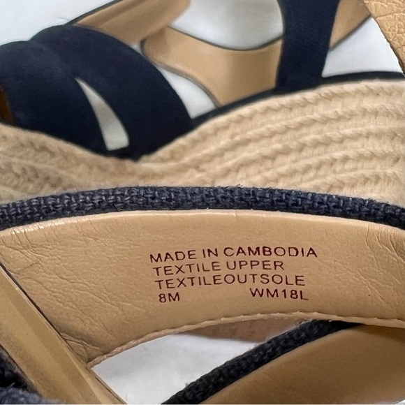 Michael Kors Sandals Berkley Canvas Jute Wedge Zipper Platform Navy Blue Tan 8 M - Picture 5 of 16
